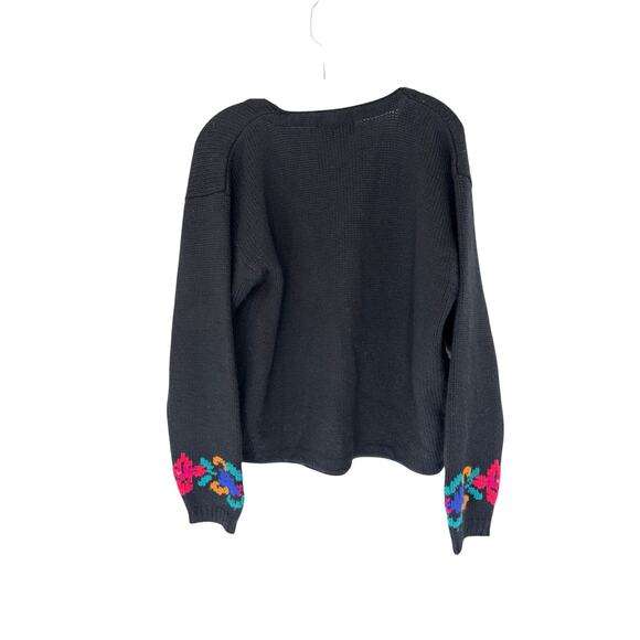 Eddie Bauer Women's Knit Crochet Floral Cardigan VTG Black Wool Button Up Large - Picture 9 of 12